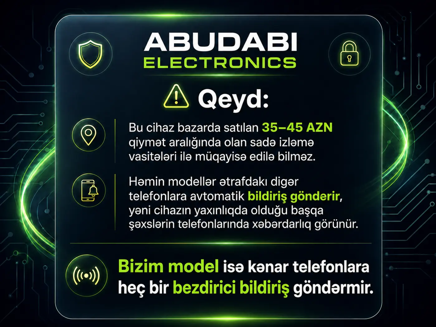 Geo VT məhsulunun telefon bildirişləri haqqında məlumat vizualı